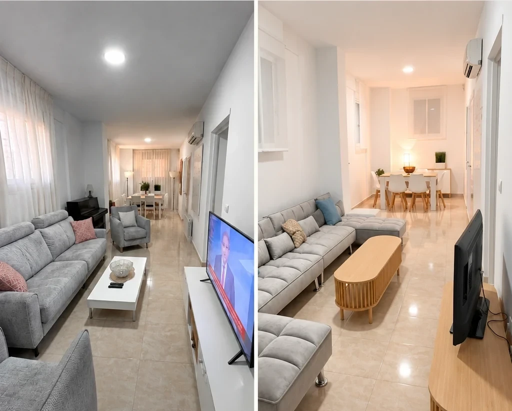 Antes y después de salón y comedor
