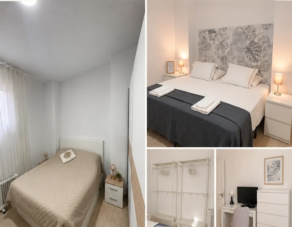 Antes y después de dormitorio con almacenaje y zona de trabajo