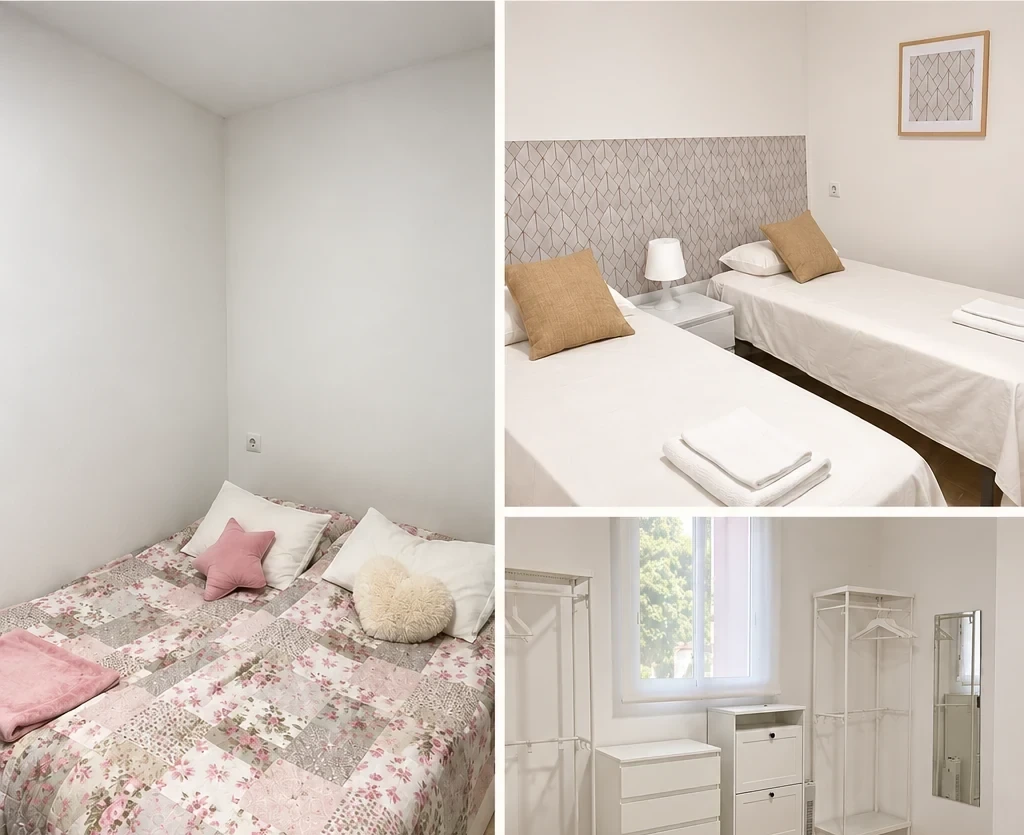 Antes y después de dormitorio convertido en habitación de dos camas